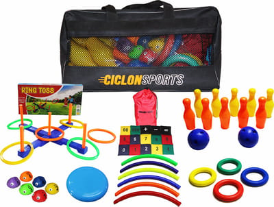 Sport en spel activiteiten kinderen - Basisschool - Kinderopvang - Lerend spelen - Ringwerpspel - Bowlingset - Rekenspel - Frisbee - Ciclón Sports
