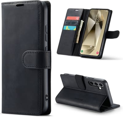 Casemania Echt Leren Hoesje Geschikt voor Samsung Galaxy S24 Plus - Charcoal Gray - Leer Wallet Hoes - Portemonnee Book Cover met Pasjeshouder