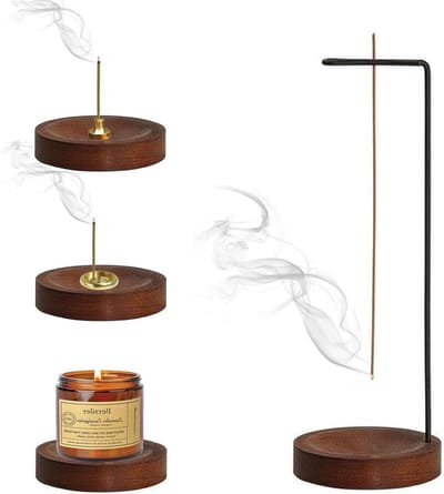 4 in 1 Houten Wierookhouder - Handgemaakt met Cone Coil - 5 Gaten Wierookhouder voor Thuis - Kantoor - Meditatie - Yoga - Bruin