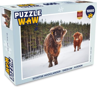 Puzzel Schotse hooglander - Sneeuw - Koeien - Legpuzzel - Puzzel 1000 stukjes volwassenen