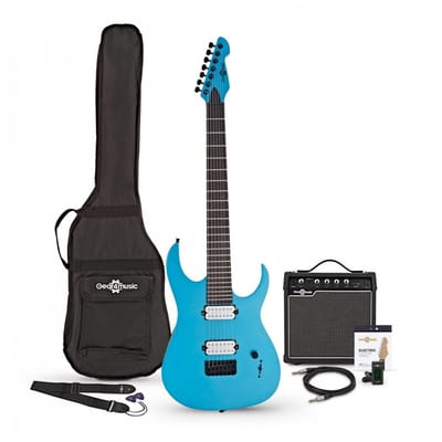 Harlem S 7-snarige Elektrische Gitaar + 15W Versterkerpakket, Blue Sparkle