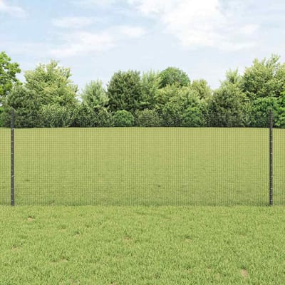 vidaXL - gelast - draadhek - met - palen - 10 - x - 0,8 - m - PVC-Coated - Staal - Grijs