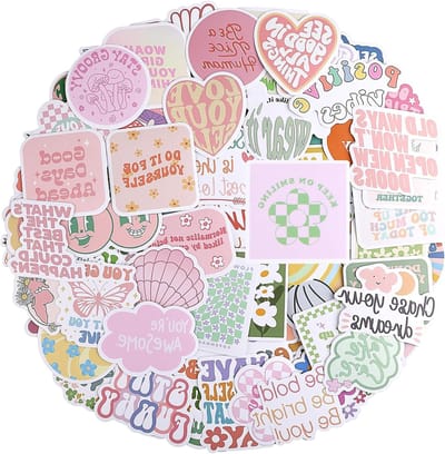 Set van 100 Kleurige Deense Pastel Stickers voor Waterflessen - Schattige en Inspirerende Aesthetic Stickers voor Meisjes en Creatieve Projecten