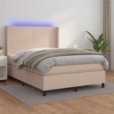 vidaXL - Boxspring - met - matras - en - LED - kunstleer - cappuccinokleur - 140x190cm