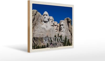 Holzschild Reise 40x30cm Keystone USA Mount Rushmore Memorial
