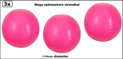 3x Mega opblaas strandbal diameter 115cm roze - Crowdball - Evenement thema feest festival party holland EK strand beach tropical