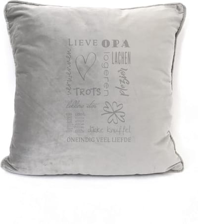 Grijs sierkussen Velours - 45x45cm - Met Tekst: OPA. Cadeau-voor OPA - zomaar - Kerst - Sinterklaas - verjaardag - vaderdag.