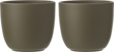 Mica Decorations Bloempot - 2x stuks - groen mat - H14 x D14,5 cm - keramiek - voor kamerplant - plantenpot