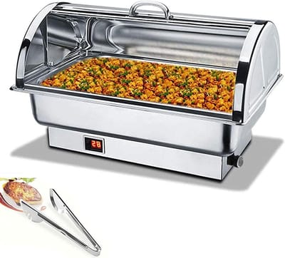 Elektrische Voedselwarmer - Buffetserver Warmhoud - Feesten Buffet - Instelbare Temperatuur - 9 Liter Inhoud - Zilverkleurig
