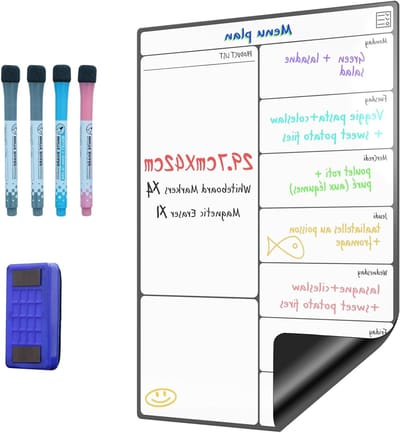 Magnetisch Whiteboard voor Koelkast A3, Weekplanner, Drooguitwisbaar Takenbord voor Thuis, Kantoor, Boodschappen en Maaltijdplanning met 4 Stiften en Wisser