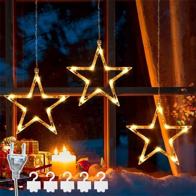LED Sterren Kerstverlichting - 3 Stuks Binnenraam Decoratie met 8 Verlichtingsmodi, Waterdicht IP44 voor Kerst, Bruiloft en Slaapkamer Decoratie