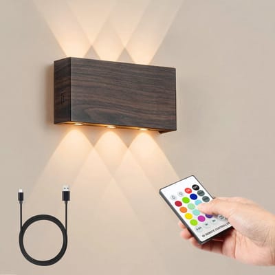 MAXXILED® Wandlamp Oplaadbaar - Met RGB Kleuren - Wandlamp Binnen - Wandlamp Binnen Woonkamer - Wandlamp Slaapkamer - Muurlamp Woonkamer - USB Oplaadbaar - Oplaadbare Wandlamp - Afstandsbediening - Donkerbruin