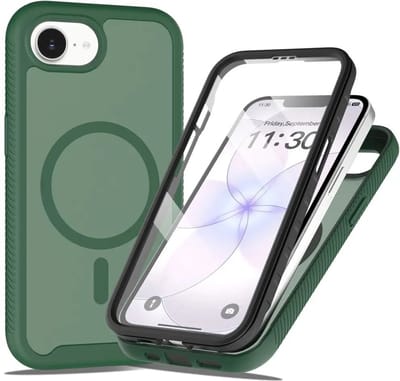 Hoesje met Ingebouwde Screenprotector Geschikt voor Apple iPhone 17e / 16e - Compatibel met MagSafe / Qi2 - Full Protect - Schokbestendige Beschermhoes - Case Matte Groen