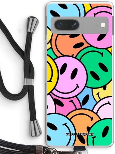 Case Company® - Hoesje met koord geschikt voor Google Pixel 7 hoesje met Koord - Smiley N°1 - Telefoonhoesje met Zwart Koord - Bescherming aan alle Kanten en Over de Schermrand