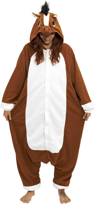 KIMU® Onesie Paard Pakje - Maat 86-92 - Paardenpak Kostuum Bruin Pak - Peuter Boxpakje Zacht Fleece Huispak Jumpsuit Pyjama Jongen Meisje Festival