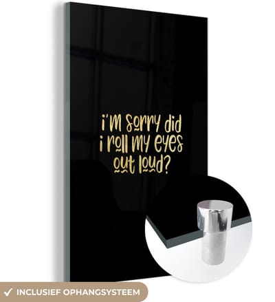 MuchoWow® Glasschilderij 40x60 cm - Schilderij acrylglas - Quote - Ogen - Black - Gold - Foto op glas - Schilderijen