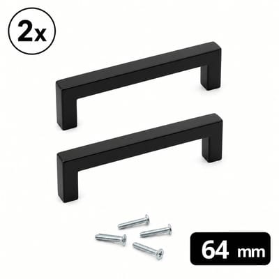 2X Handgreep Zwart RVS 64mm Dallas - Meubelgreep Mat Zwart Inclusief Schroeven