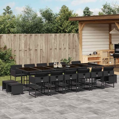 vidaXL - 17-delige - Tuinset - met - kussens - poly - rattan - zwart