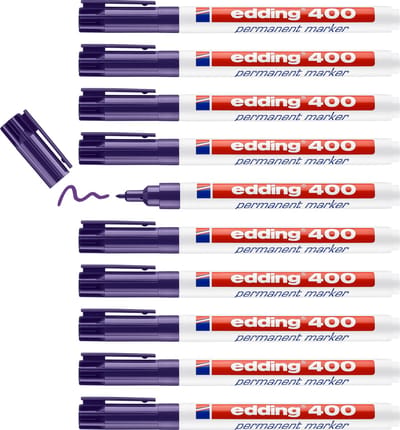 edding 400 permanent marker - violet - 10 stiften - ronde punt 1 mm - watervast, sneldrogend - wrijfvast - voor karton, kunststof, hout, metaal, glas