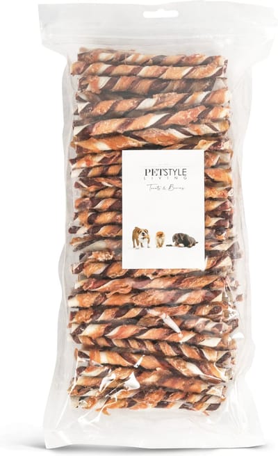 Petstyle Living Gedraaide Sticks met Kip & Rund - Hondensnacks - 12,5cm - 100 Stuks - Kauwstaaf Hond