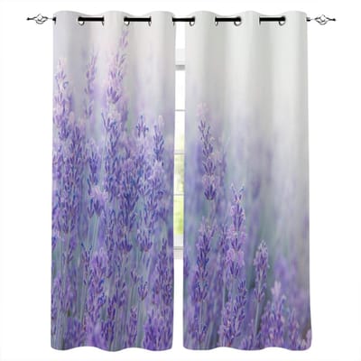 Paarse Lavendel Plant Aquarel Schilderij Raambekleding Slaapkamer Keuken Decor Gordijnpaneel Raambekleding voor Woonkamer 135W x 60H(cm)
