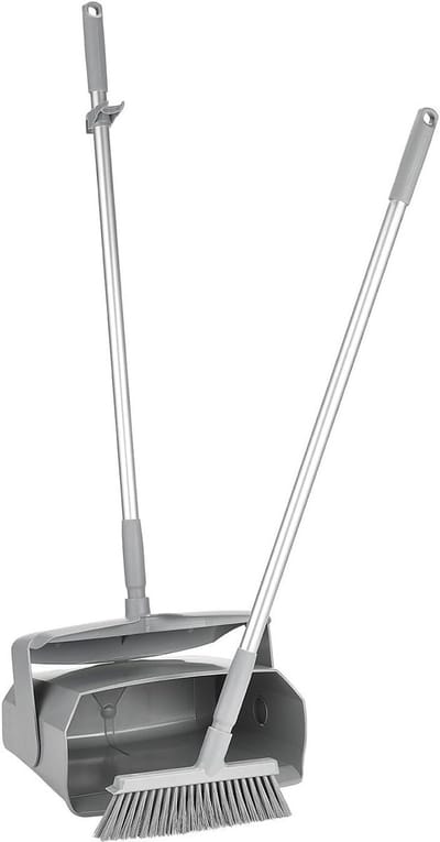 Veegschep met steel - Stoffer en blik - Snel opruimen - Sluit goed aan - 350 mm breed - Zwart