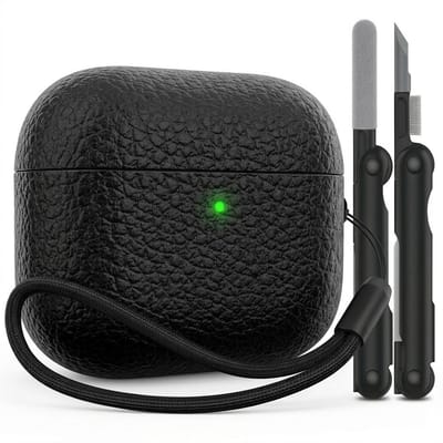 Zwart hoesje voor oordopjes unisex met textuur en draagkoord geschikt voor AirPods Pro 3 inclusief reinigingsset en TPU beschermhoes
