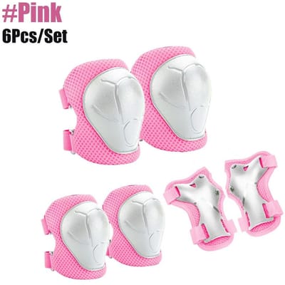 Ensemble de 6 pièces d'équipements de protection pour enfants Genouillères Coudières Protège-poignets Caractéristiques de sécurité pour enfants Kit de protection Idéal pour le cyclisme Vélo Patinage rose