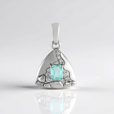Cavill - Zilveren Hanger - 925 Sterling Zilver Geplatineerd - 0,44 ct Paraiba Smaragd Octagon - 0,13 ct Cambodjaanse Zirkonia - Elegant