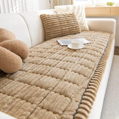 Driedimensionale gestreepte pluche bankmat effen kleur winter verdikte bankhoes antislip stofdicht volledige dekking bankhanddoek 60x60cm 1pcs