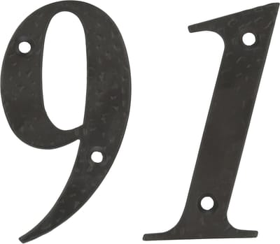 AMIG Huisnummer 91 - massief gesmeed staal - 10cm - incl. bijpassende schroeven - zwart