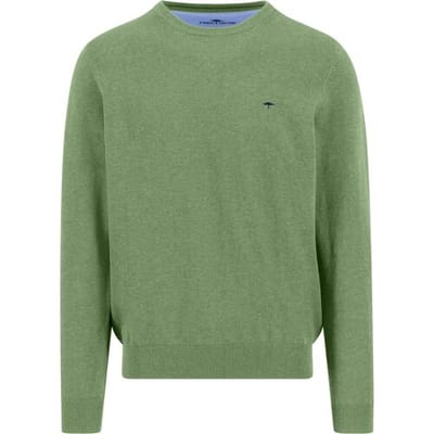 Fynch-Hatton Trui Solid Color O-Neck Superfine Cotton Avocado / male