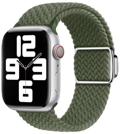 Bandje van gevlochten nylon - geschikt voor Apple Watch 1/2/3/4/5/6/7/8/9/10/11/ SE (1,2,3) met maat 38 mm / 40 mm / 41 mm en 42 mm (Watch 10/11) - magneet sluiting - groen