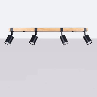 Sollux Lighting Plafondlamp Fager - GU10 - zwart/natuurlijk hout - staal/natuurlijk hout - 17.2x88x6cm