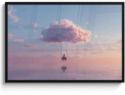 Poster in lijst - Fotolijst 120x80 cm - Posters - Wolk - Schommel - Kleurrijke lucht - Posterlijst zwart - Decoratie - Wanddecoratie woonkamer - Muurdecoratie slaapkamer