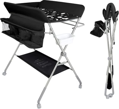 Opvouwbare Luiertafel - Baby Verschoontafel - Baby Verzorging - Met Opbergmand - In Hoogte Verstelbaar - Zwart