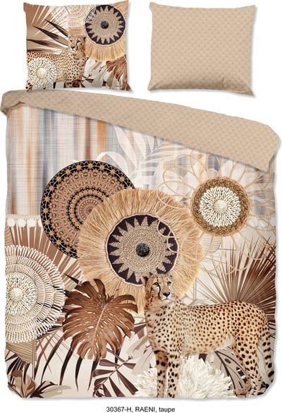 HIP dekbedovertrek mandalas en een luipaard - 2 persoons 200x200/220 cm - Taupe - 100% Katoen satijn