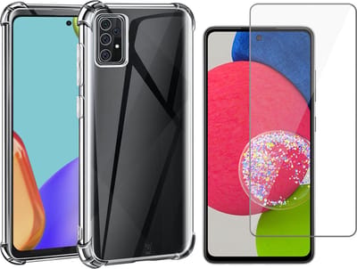 Hoesje geschikt voor Samsung Galaxy A52s - Hoesje geschikt voor Samsung A52 - Anti Shock Proof Siliconen Back Cover Case Hoes Transparant - Tempered Glass Screenprotector