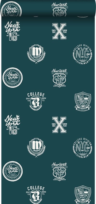 ESTAhome behang school emblemen donkergroen - 53 cm x 10.05 m - 138825