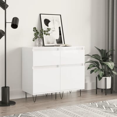 vidaXL - Dressoirs - 2 - st - 40x35x70 - cm - bewerkt - hout - hoogglans - wit