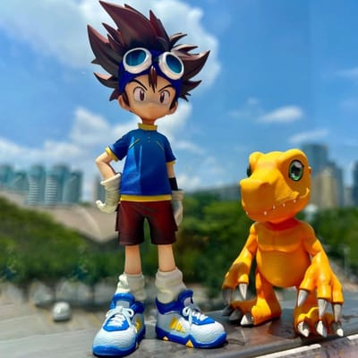 15cm/5.9in  Figurine Anime Digimon Adventure Yagami Taichi et Agumon Figurines d'Action Statue en PVC Modèle de Collection Jouets Cadeaux blue