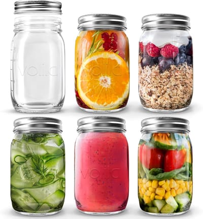 Famanu – Glazen potten met deksel 490 ml set 6 – mason jars voor overnight oats, inmaken en jam