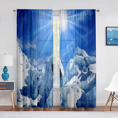 Berglandschap Transparant Voile Gordijn Sneeuwpiek Meren Natuurlandschap Raam Tule Gordijnen voor Woonkamer Moderne Slaapkamer Decor 1 PCS W100XH250cm&Grommet Top