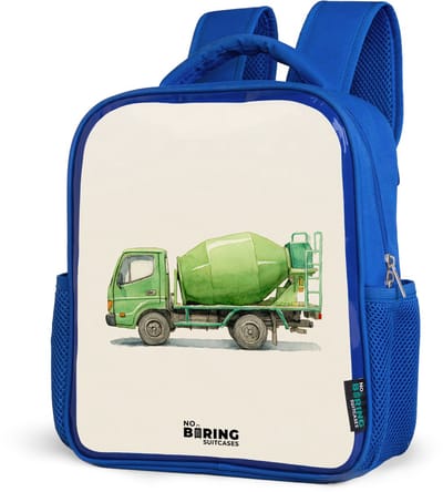 NoBoringSuitcases.com® - Rugzak blauw - Schooltas jongens - Betonmixer - Getekend - Groen - Kinder rugtas jongen - Boekentas kind - Kinderrugzak voor school - Schoolrugzak