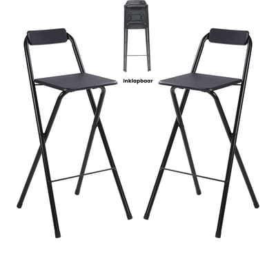 Alora Inklapbare Barkruk - Per 2 - Barkrukken Met Rugleuning - Opvouwbare Barkrukken Set Van 2 - Opklapbaar - Zwart - Outdoor - Barstoel - Klapstoel - Inklapbaar - Met Voetsteun - Camping - Barkruk Buiten