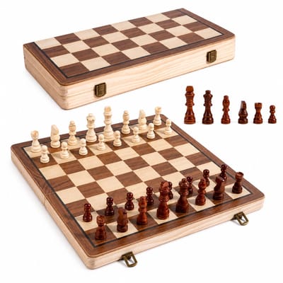Tolvia Magnetische Houten Schaakset - Schaakbord - Opvouwbaar Schaakbord 38cm met Opbergvakken - Reisschaakspel voor Kinderen, Beginners en Volwassenen