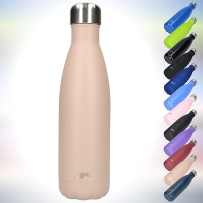 FBFS103, Thermosfles, Drinkfles, Waterfles - Modern & Slank Design - Thermos Fles voor de Warme en Koude Dagen - Dubbelwandig - Robuuste Thermoskan - 500ml - Matte Light Beige - Mat Licht Beige