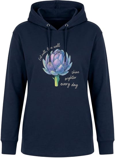 Ulla Popken - Dames - Hoodie artisjokken capuchon lange mouwen biologisch katoen - Marine - Maat 42+