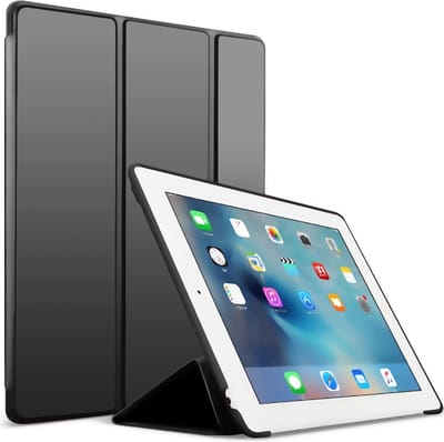 Flexibele Tri-folio hoes geschikt voor iPad 9.7 2018 - 9.7 2017 - Air 2 - Air 1 - 5 - 6 - Siliconen - TriFolio - Smartcover hoesje geschikt voor iPad 9.7 inch | geschikt voor iPad Air hoesje zwart