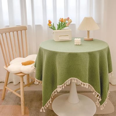 Katoenen Tafelkleed 80 x 120 cm met Kwastjes - Wasbaar Tafelkleed voor Keuken en Tuin, Decoratie voor Eettafel en Salontafel